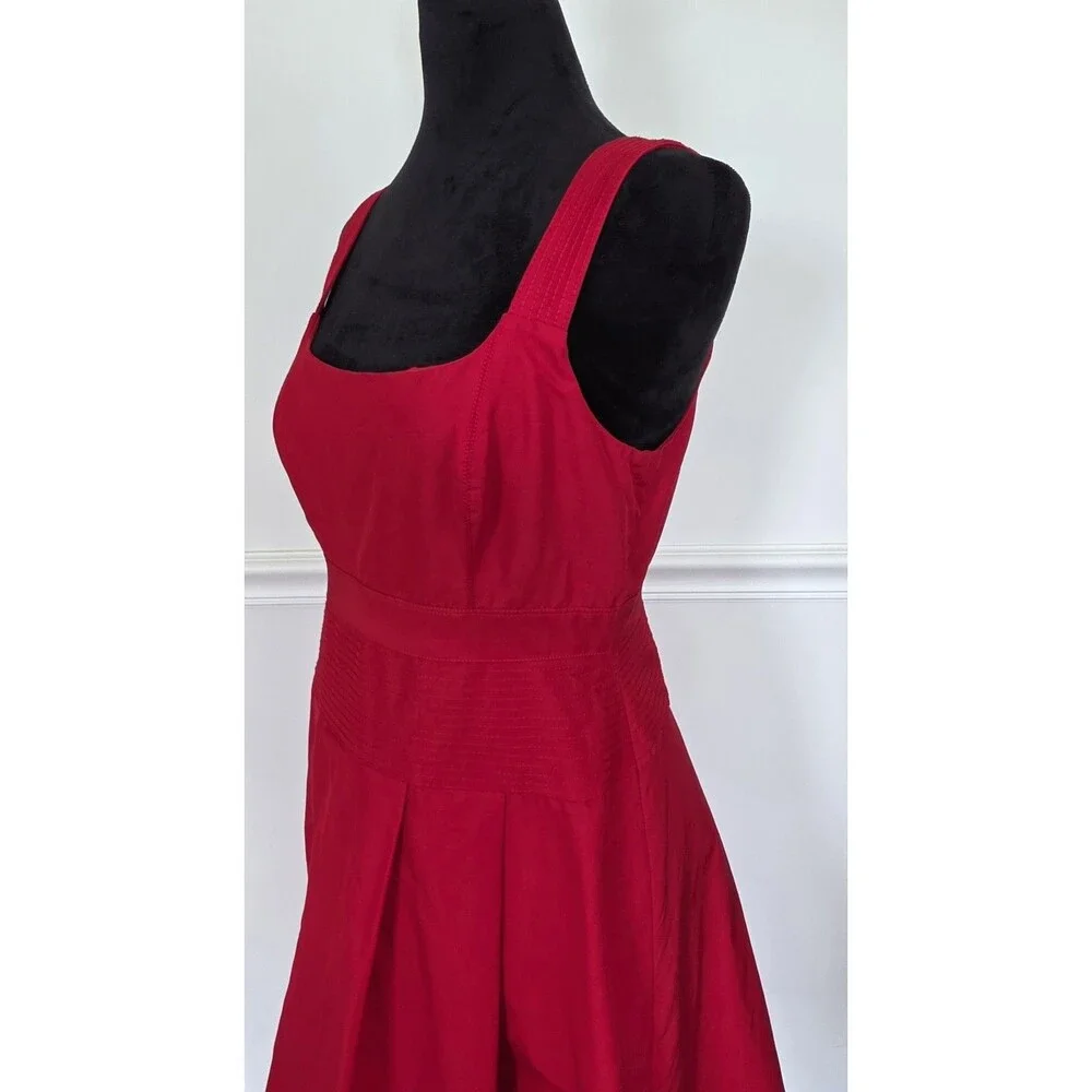 J.Crew Pink Red Cotton Silk Sleeveless Fit Flare Dress Pleated Lined 6P